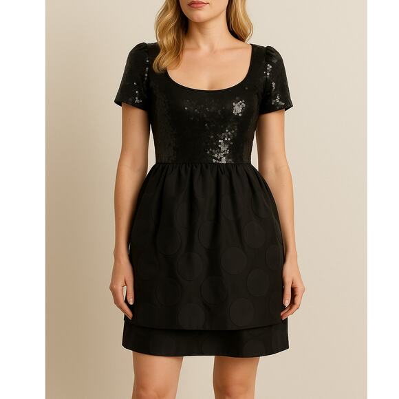 Vintage Tadashi Shoji Black Dress Size 10 Sequin Top Polka dot Balloon Skirt - Picture 1 of 14